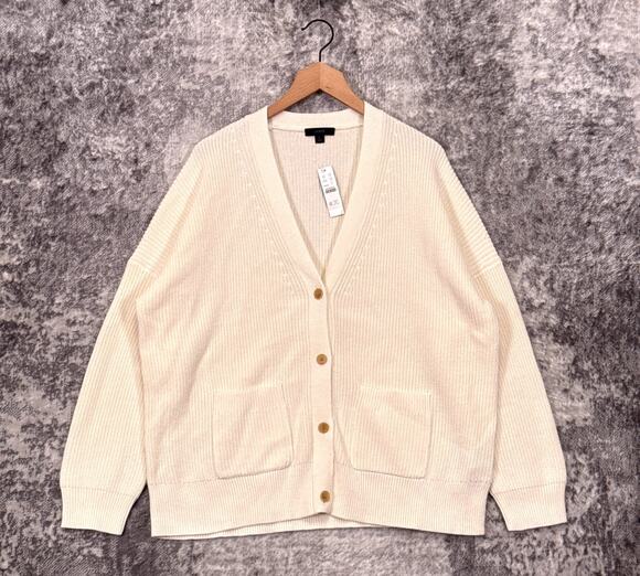 J. Crew Sweaters - New J Crew Cotton Cashmere Cardigan Large Womens Ivory Cream Chunky Knit Sweater